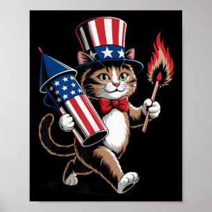 Affiche Chat Avec Feu D'Oeuvre 4 juillet Enfants Enfants E