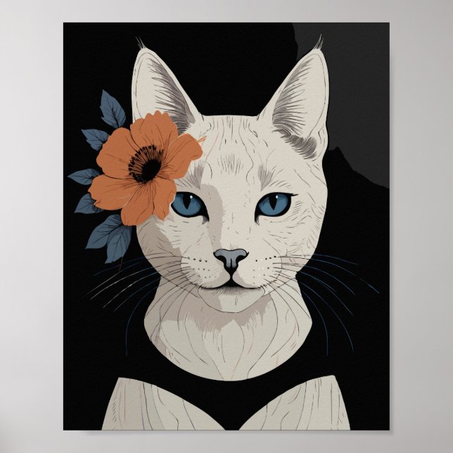 Affiche Chat avec fleur d'orange (Devant)