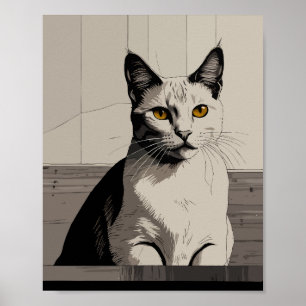 Affiche chat avec illustration des yeux jaunes