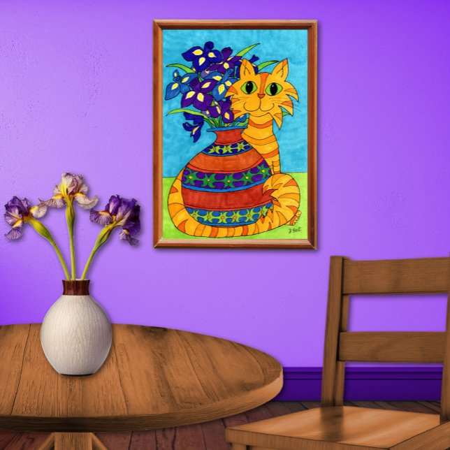 Affiche Chat avec Irises à Talavera Vase (Créateur téléchargé)