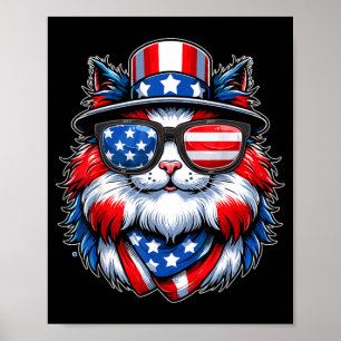 Affiche Chat avec lunettes USA Drapeau Chat Amoureux Patri