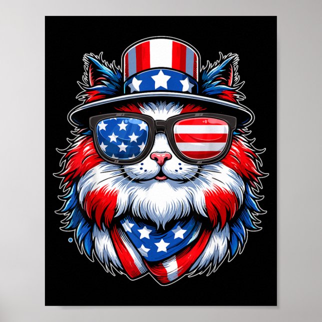 Affiche Chat avec lunettes USA Drapeau Chat Amoureux Patri (Devant)