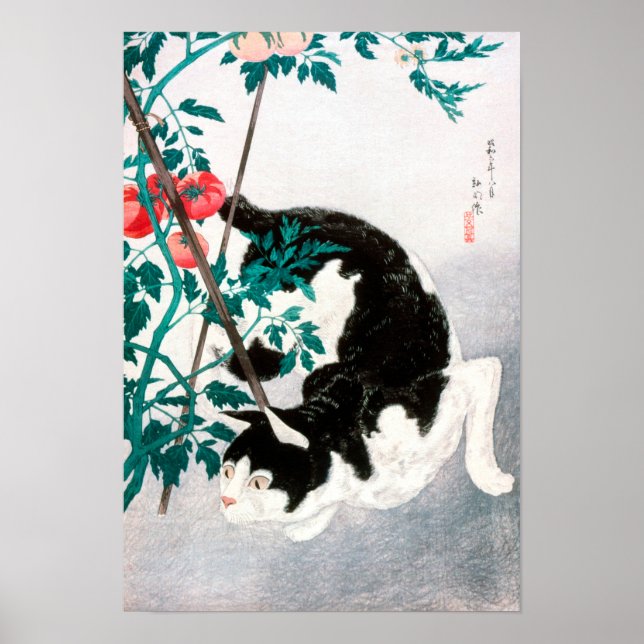 Affiche Chat avec Plante tomate (1931) par Hiroaki Takahas (Devant)