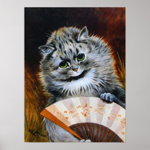 Affiche Chat avec un éventail japonais, Louis Wain