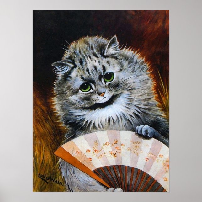 Affiche Chat avec un éventail japonais, Louis Wain (Devant)