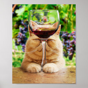 Affiche Chat avec verre de vin