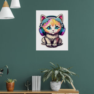 Affiche Chat bébé mignon avec casque