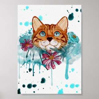 Affiche Chat Bengal à l'aquarelle libre