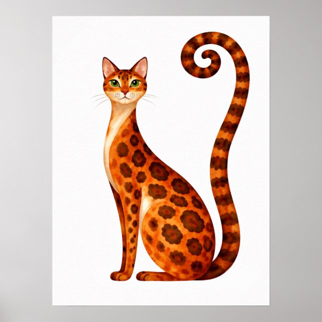 Affiche Chat Bengal aquarelle fantaisiste (Devant)