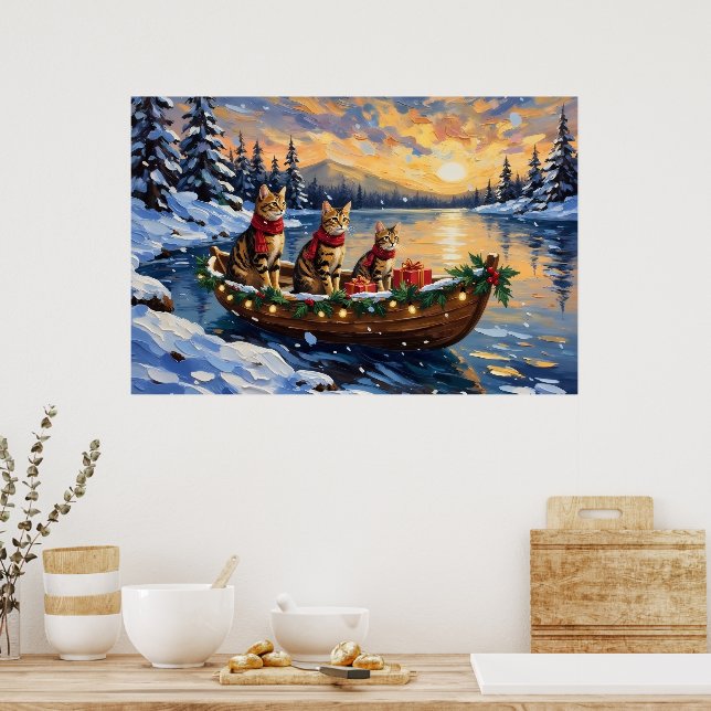 Affiche Chat Bengal Noël Bateau Fêtes (Cuisine)