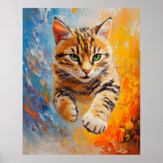 Affiche Chat Bengal sautant à travers le feu et la glace