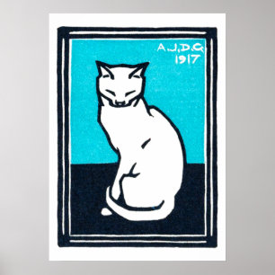 Affiche Chat blanc assis, Julie de Graag