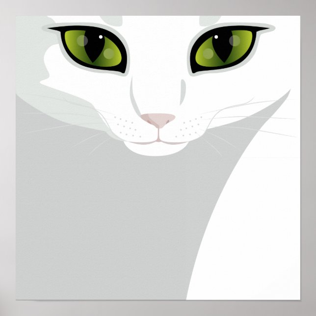 Affiche Chat blanc aux yeux verts bijoux (Devant)