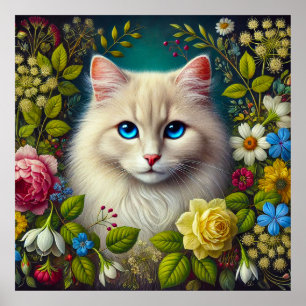 Affiche Chat Blanc Avec Des Yeux Bleus
