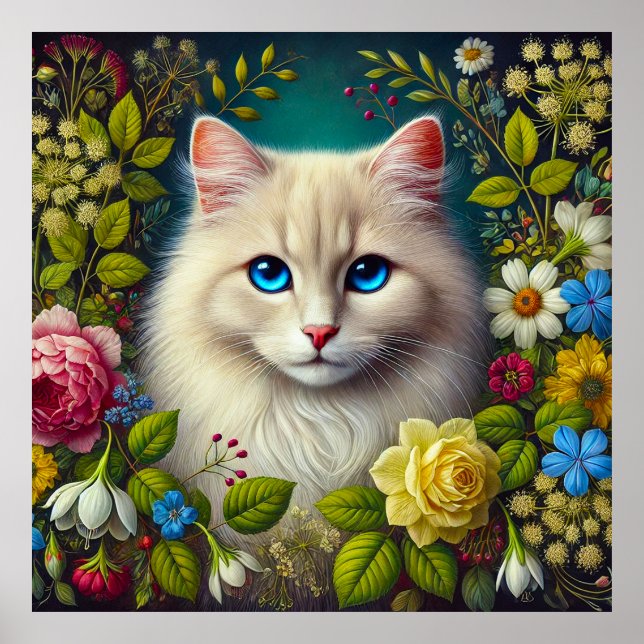 Affiche Chat Blanc Avec Des Yeux Bleus (Devant)