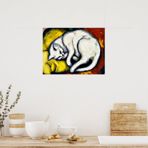 Affiche Chat blanc, beaux-arts,