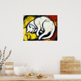 Affiche Chat blanc, beaux-arts,