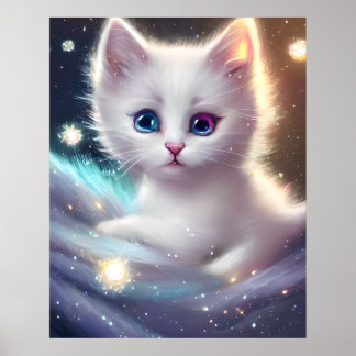 Affiche Chat blanc bouffé d'Imaginaire