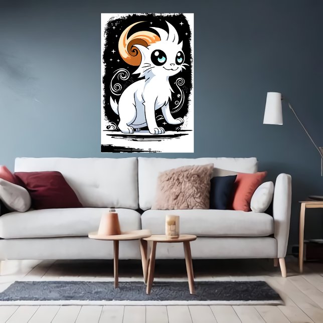 Affiche Chat blanc de dessin | Art AI (Créateur téléchargé)
