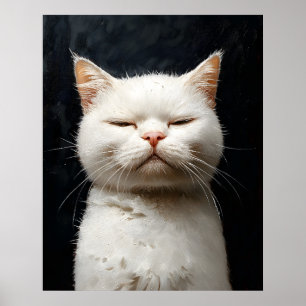 Affiche Chat Blanc Drôle avec Attitude, Pas Impressionné –