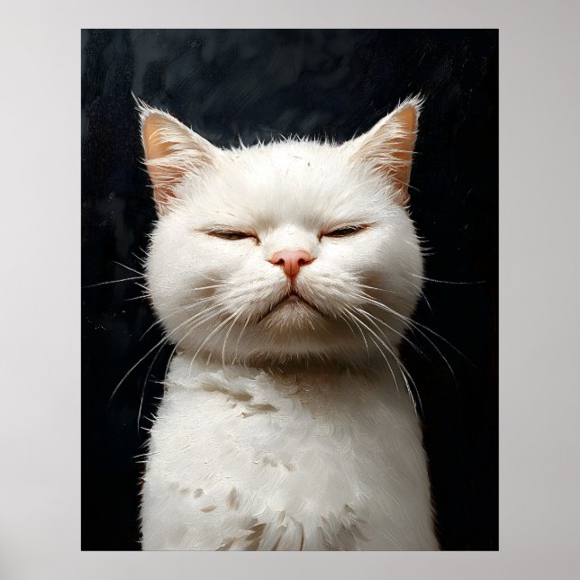 Affiche Chat Blanc Drôle avec Attitude, Pas Impressionné – (Devant)