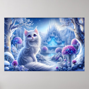 Affiche Chat blanc élégant dans un royaume magique neigeux