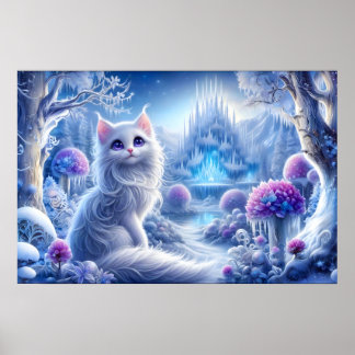 Affiche Chat blanc élégant dans un royaume magique neigeux