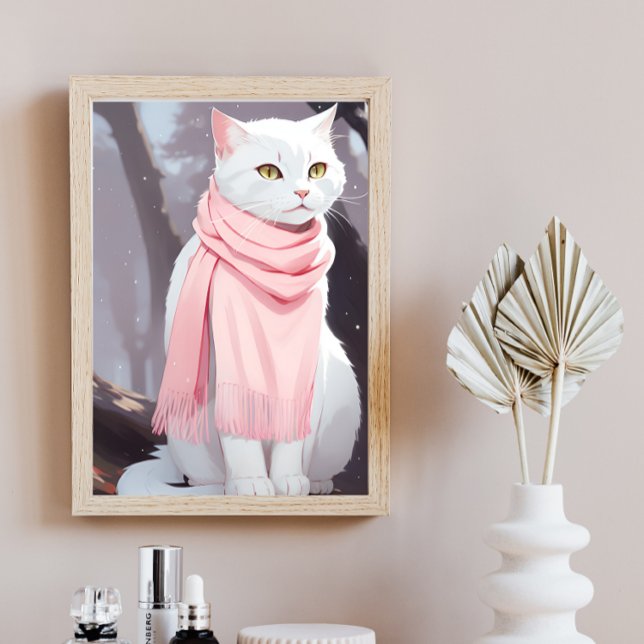 Affiche Chat blanc en tenue rose automne hiver Manga Wall  (Créateur téléchargé)