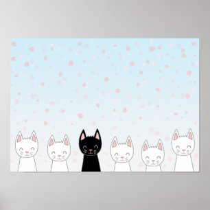 Affiche Chat blanc et chat noir
