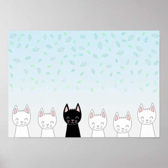 Affiche Chat blanc et chat noir (Devant)