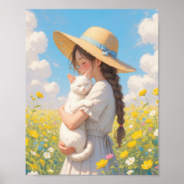 Affiche Chat Blanc et Fille Anime (Devant)