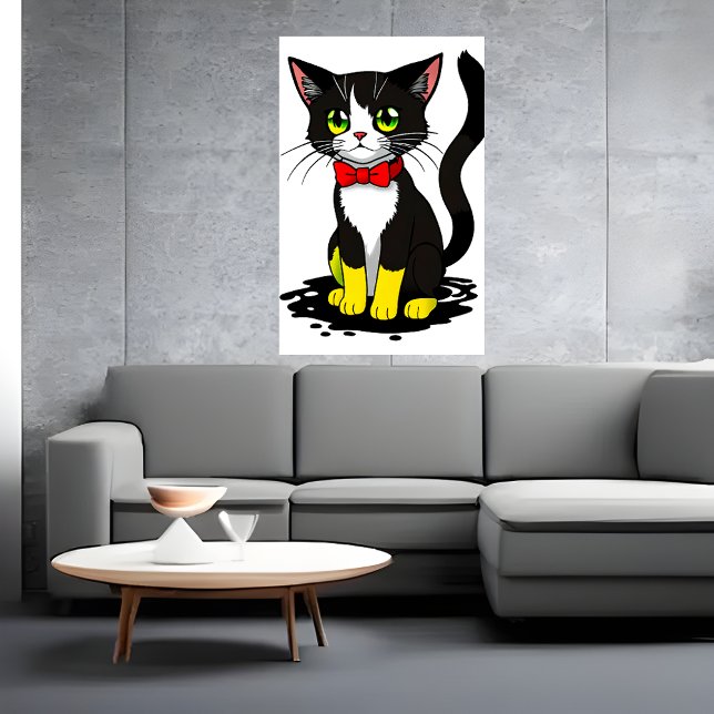 Affiche Chat blanc noir mignon et adorable | Art AI (Créateur téléchargé)