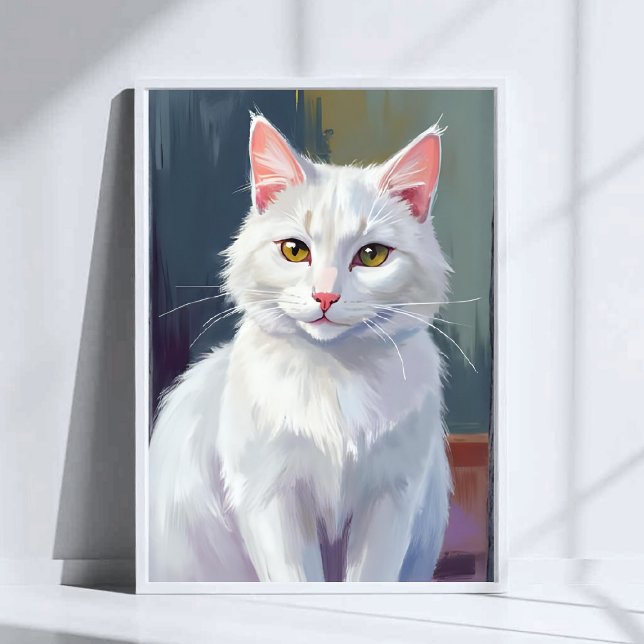 Affiche Chat Blanc | Peinture de Chat de Compagnie à l'Aqu (Créateur téléchargé)