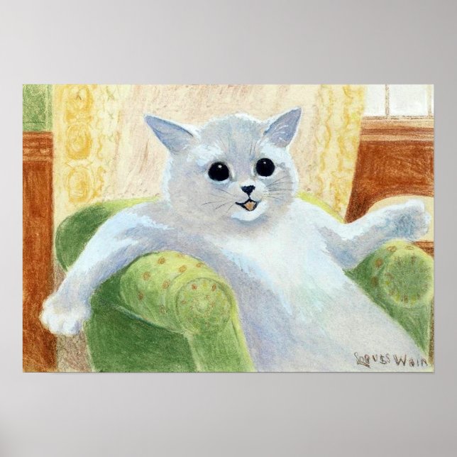 Affiche Chat blanc se relaxant sur le canapé, Louis Wain (Devant)