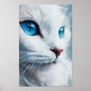 Affiche Chat blanc vertical aux yeux bleus