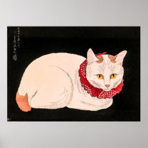 Affiche Chat blanc vintage - Takahashi Shotei