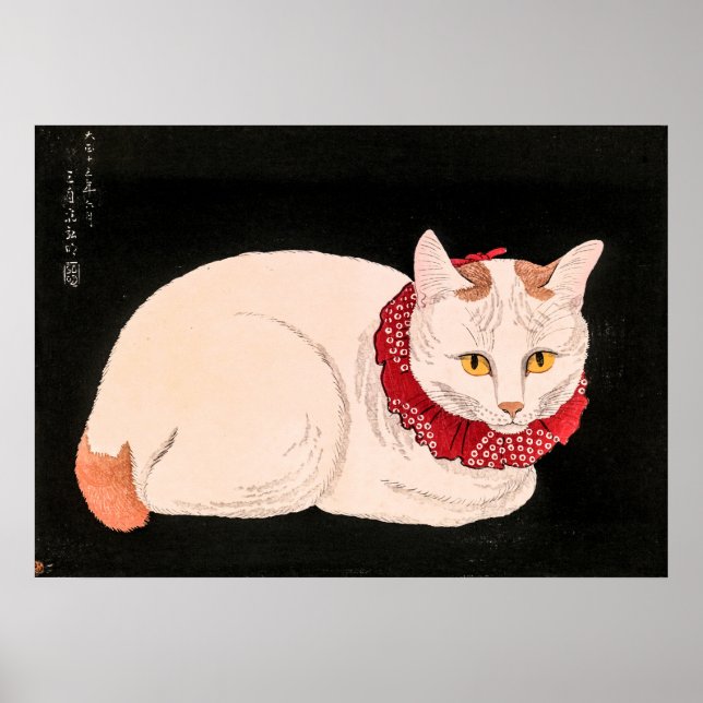 Affiche Chat blanc vintage - Takahashi Shotei (Devant)