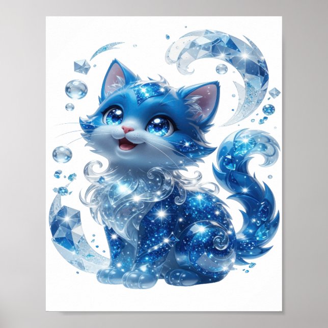 Affiche Chat bleu élégant avec diamants et étoiles (Devant)