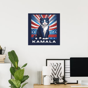 Affiche Chat bleu pour Kamala 2024 Démocrate aux élections