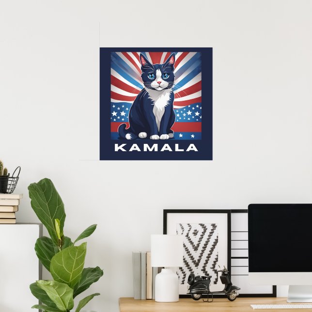 Affiche Chat bleu pour Kamala 2024 Démocrate aux élections (Bureau à domicile)