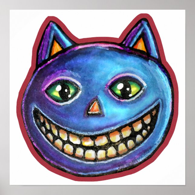 Affiche Chat bleu souriant Vintage Halloweenies (Devant)