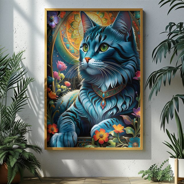 Affiche Chat bleu Whimsical et oasis florale (Créateur téléchargé)