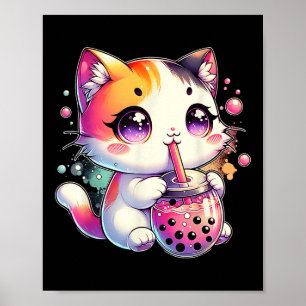 Affiche Chat Boba Tea Anime Japonais Kawaii Neko Bubble Te
