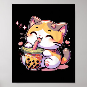 Affiche Chat Boba Tea Bubble Tea Anime Kawaii Neko Kids Te