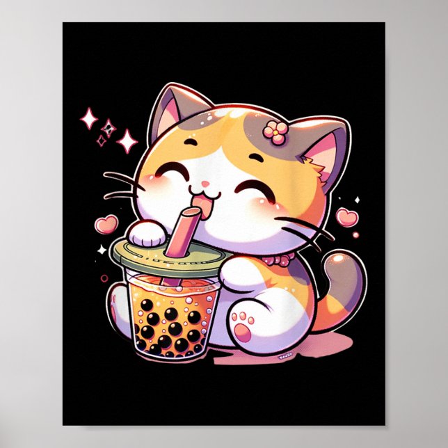 Affiche Chat Boba Tea Bubble Tea Anime Kawaii Neko Kids Te (Devant)