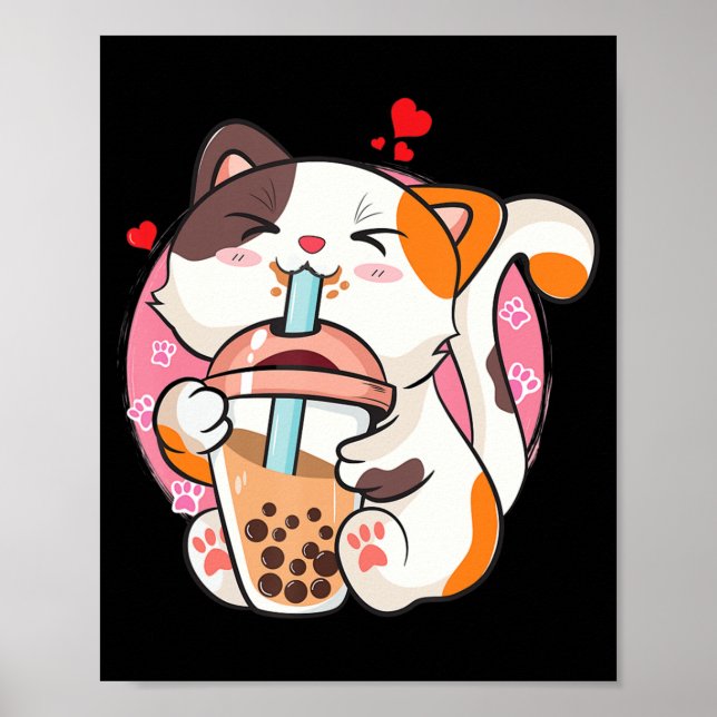 Affiche Chat Boba Tea Bubble Tea Anime Kawaii Neko Kids Te (Devant)