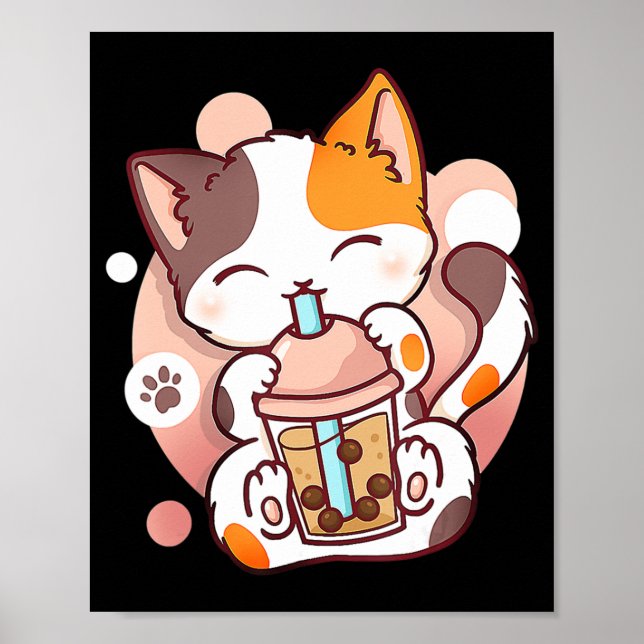 Affiche Chat Boba Tea Bubble Tea Anime Kawaii Neko pour fi (Devant)
