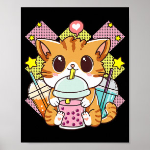 Affiche Chat Boba Tea Bubble Tea Anime Kawaii Neko pour fi