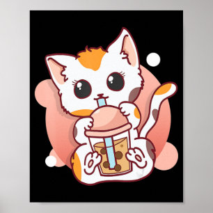 Affiche Chat Boba Tea Bubble Tea Kawaii Anime Neko pour fi