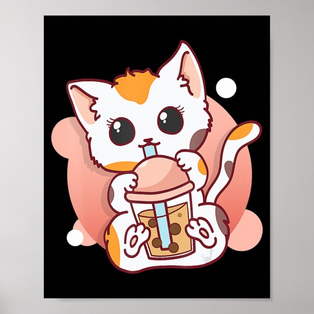 Affiche Chat Boba Tea Bubble Tea Kawaii Anime Neko pour fi (Devant)